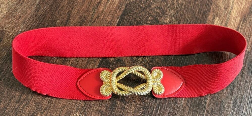 Vintage Womens Red Braided Cord Stretch Belt Gold Tone Interlocking Buckle O/S